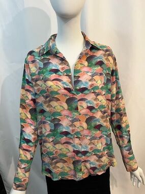 Multicolor Scallop-Print Button-Down Shirt - Women